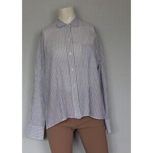 Vince Women's Size Small White Blue Relaxed-Fit Blouse Striped Button Down Shirt